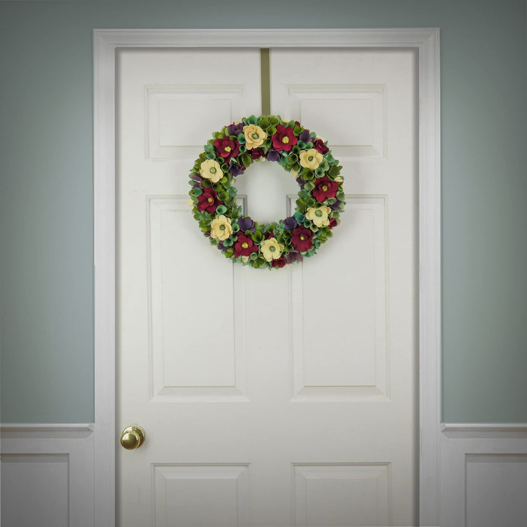 18" Red and Cream Floral Wreath 18 in Traditional Polyester Handmade - Diamond Home USA