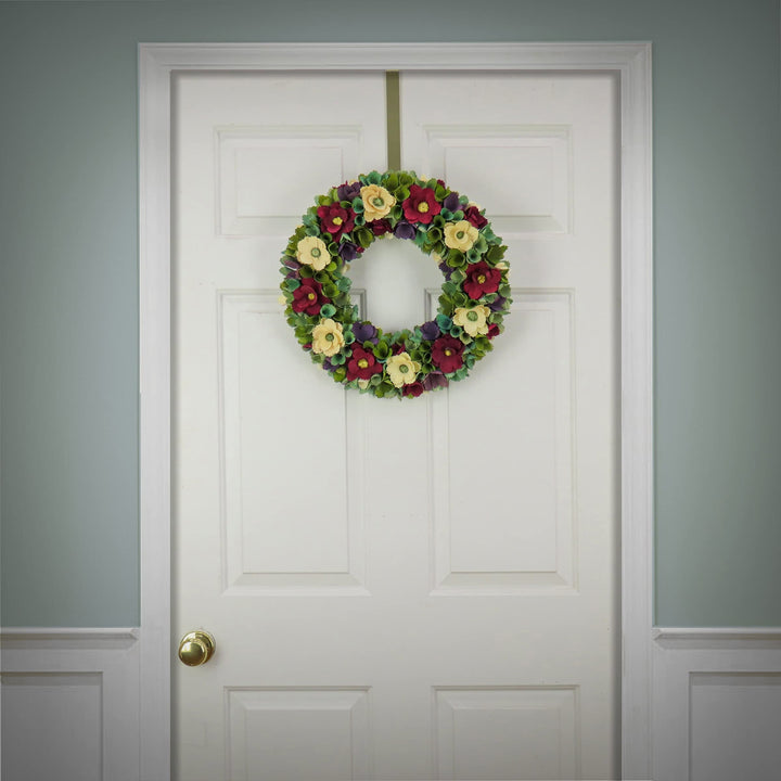 18" Red and Cream Floral Wreath 18 in Traditional Polyester Handmade - Diamond Home USA