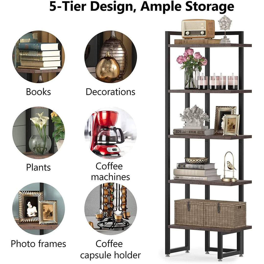 Industrial Corner Shelf 5 Tier Wood Bookcase Display 11.8" d X 20.47" w 59.44" h - Diamond Home USA