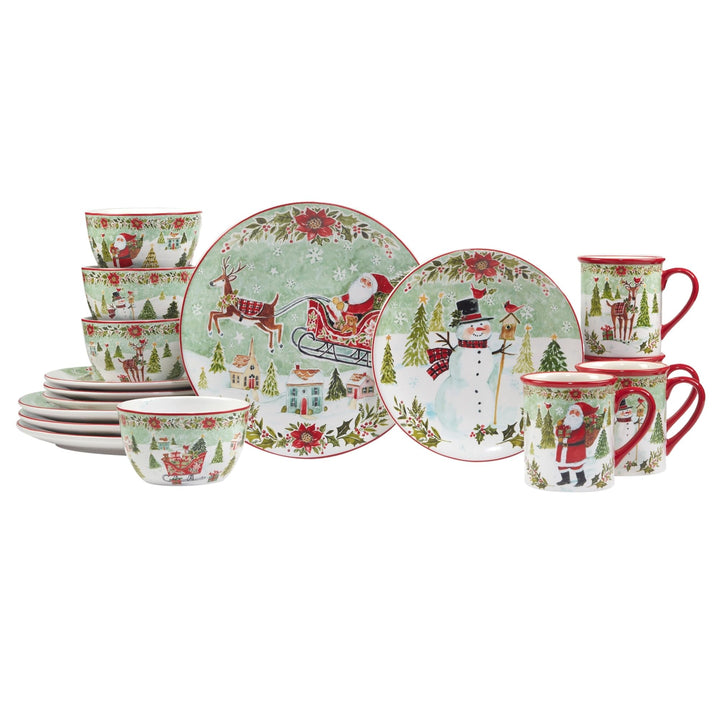 Joy Of Christmas 16 Piece Dinnerware Set Service For 4 Green Multi Color Red