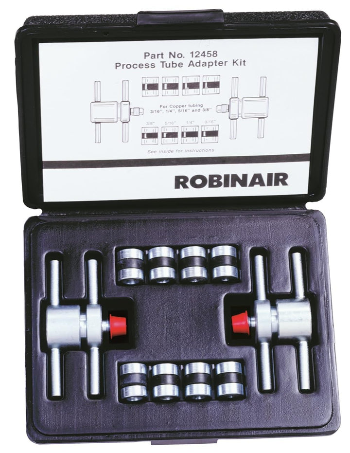 Robinair 12458 Process Tube Adapter Kit for 3/16" 1/4" 5/16" 3/8" Copper Tubing