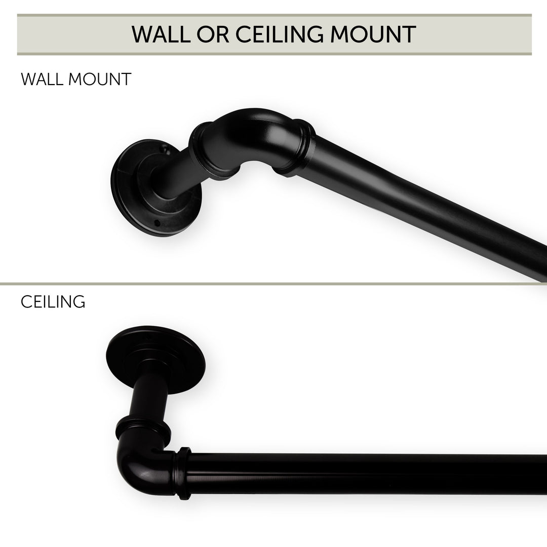 Rod Desyne 1 inch Pipe Bay Window Black Single Curtain Rod Set