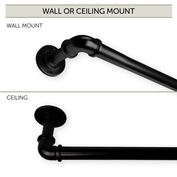 Rod Desyne 1 inch Pipe Bay Window Black Single Curtain Rod Set