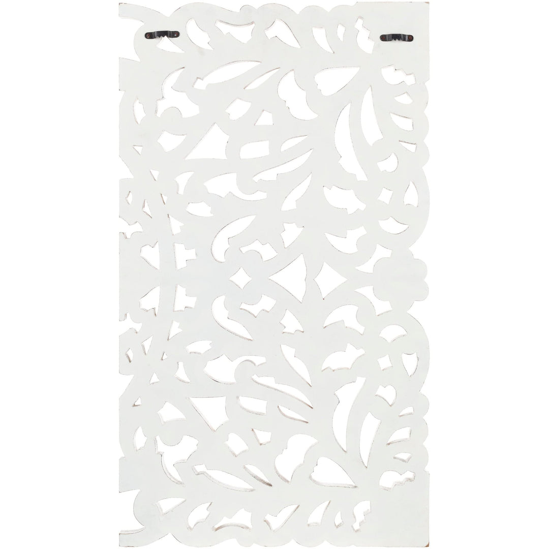 Floral Hand Carved White Wooden 48x28-inch 3-panel Wall Art Transitional - Diamond Home USA