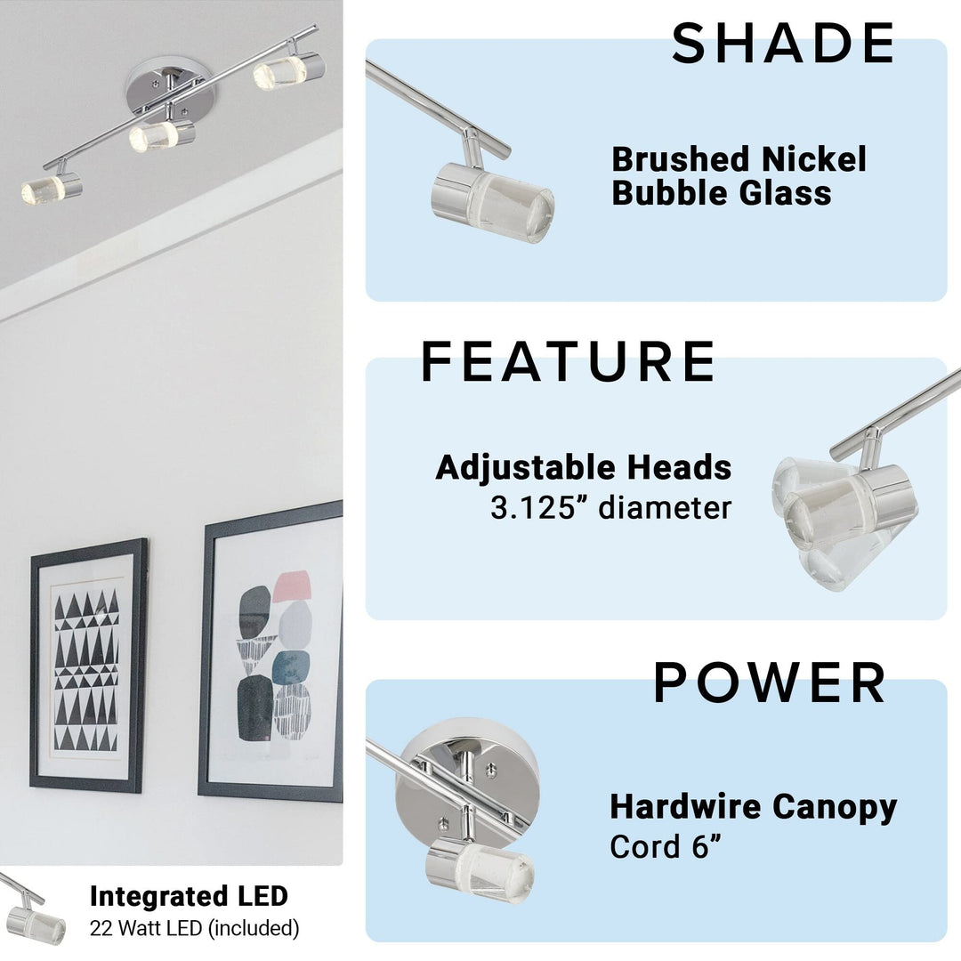 21.5" 3-light Fixed Led Track Bar with Bubble Glass Shades 21.26x7.68x7.16 - Diamond Home USA
