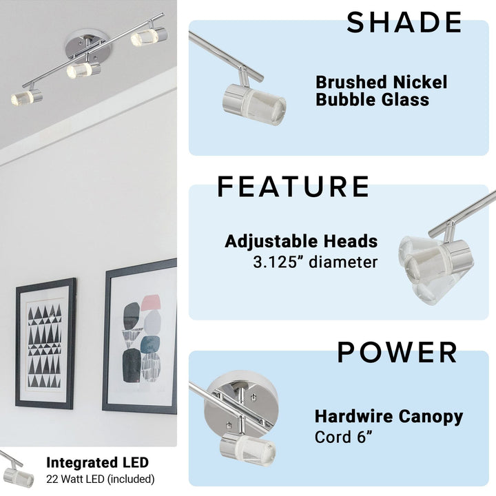 21.5" 3-light Fixed Led Track Bar with Bubble Glass Shades 21.26x7.68x7.16 - Diamond Home USA