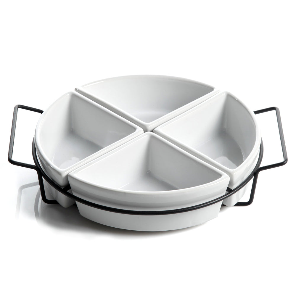 Gibson Elite Gracious Dining Dinnerware 4-Section Tray Set with Metal Rack White - Diamond Home USA