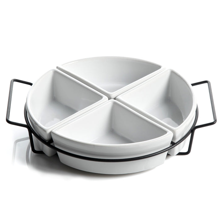 Gibson Elite Gracious Dining Dinnerware 4-Section Tray Set with Metal Rack White - Diamond Home USA