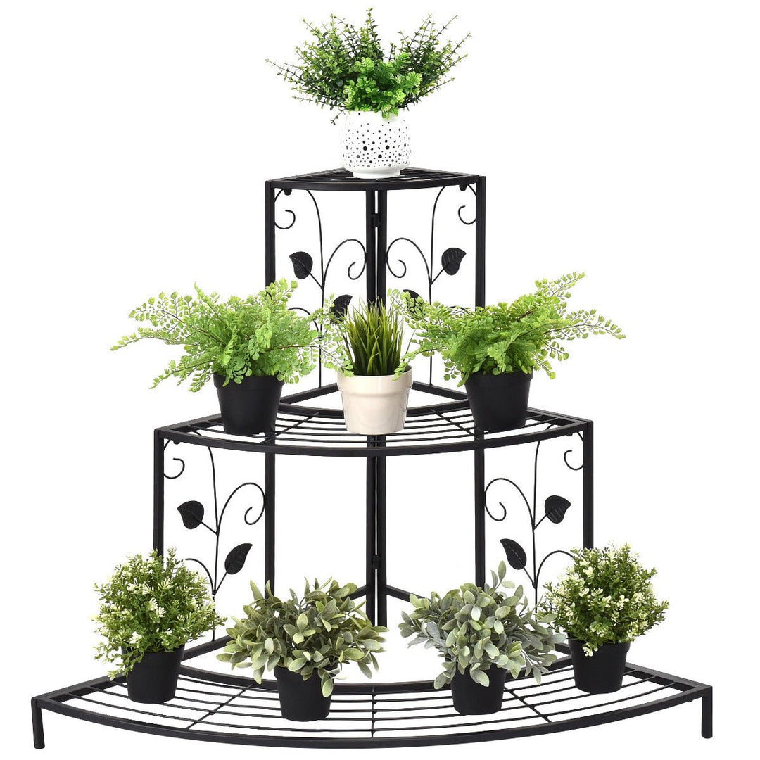 Floral Corner Plant Stand Metal Flower Pot Rack Stair Display Ladder 3 Tier
