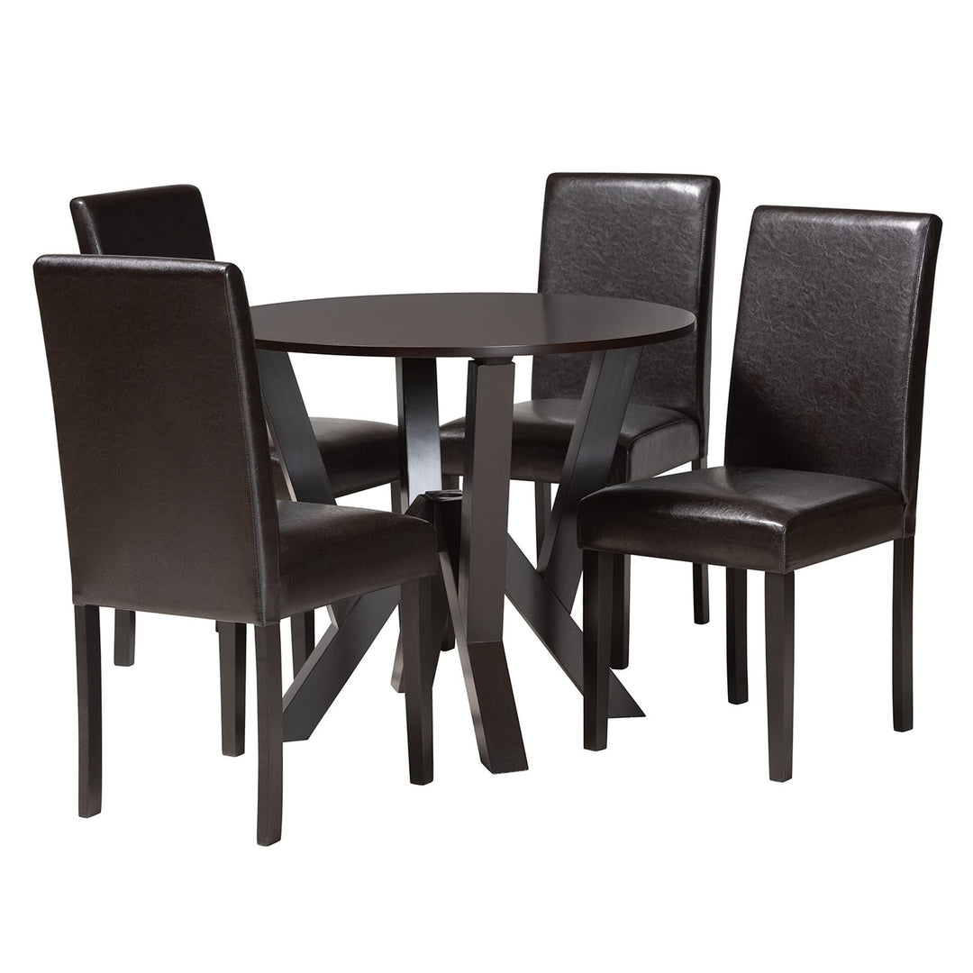 Modern Brown Leather and Wood 5-Piece Dining Set Upholstered - Diamond Home USA