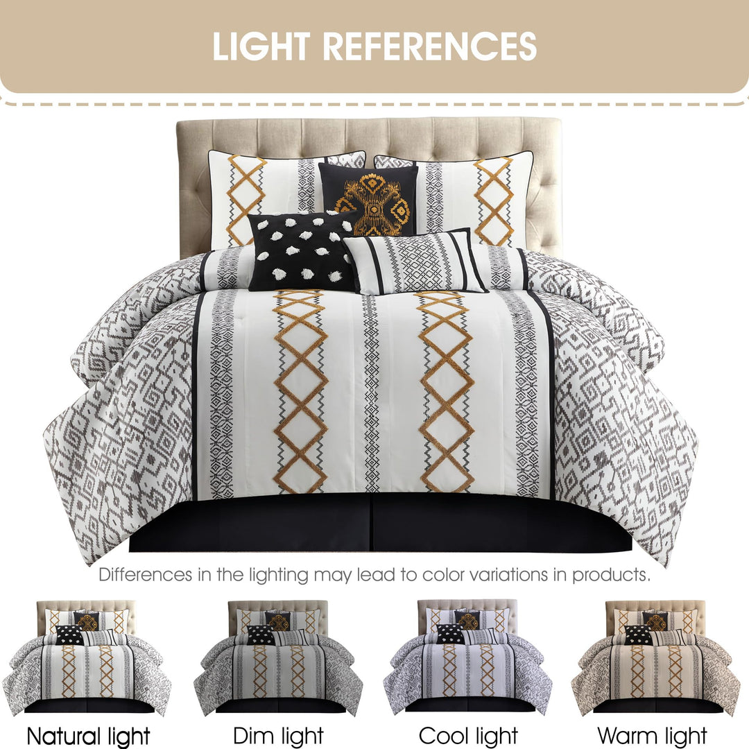 Stratford Park Luxury 7 Piece Cozy Comforter Set Queen Size Black and Gold