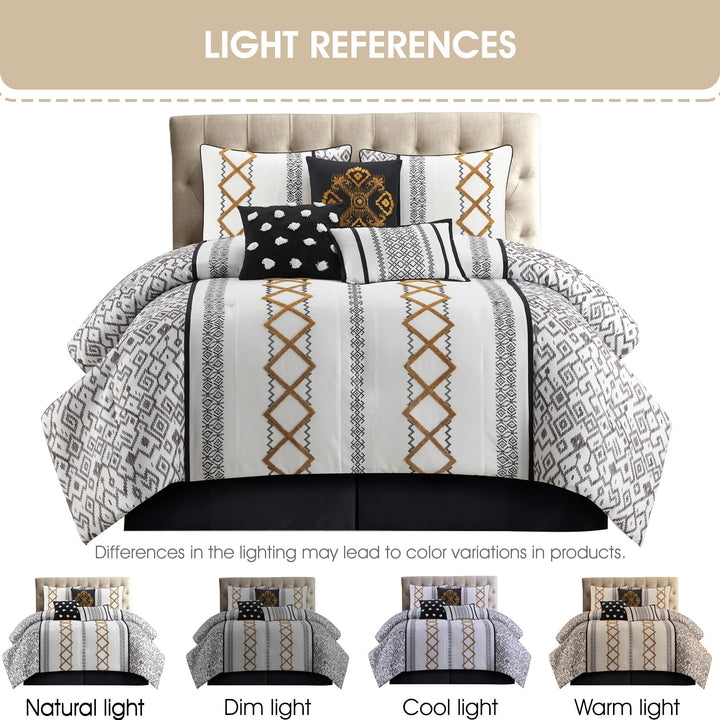 Stratford Park Luxury 7 Piece Cozy Comforter Set Queen Size Black and Gold