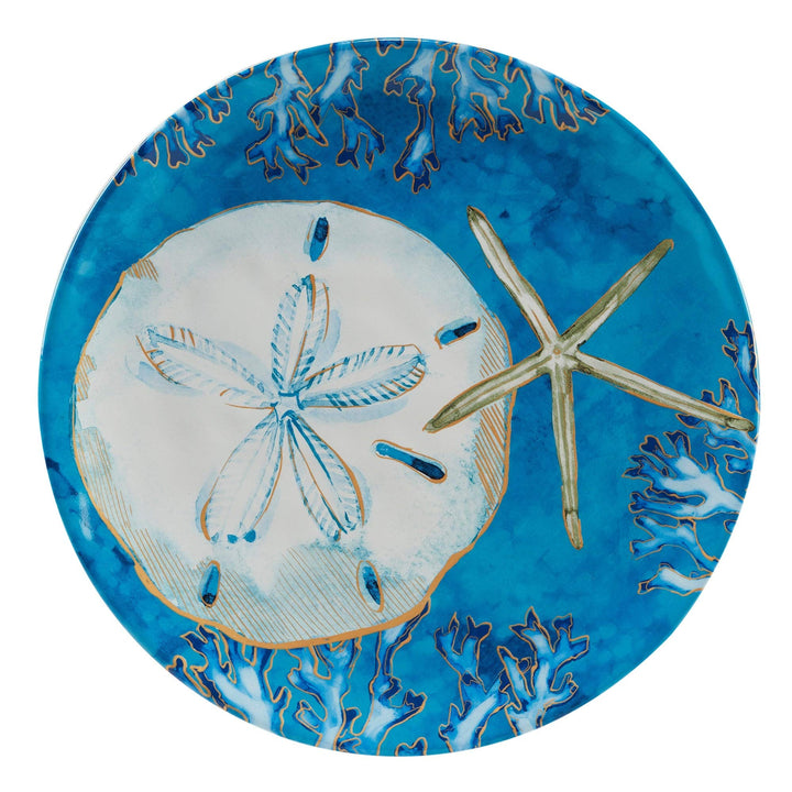 Shells 16-Piece Dinnerware Set Service for 4 Blue Gold White Coastal Casual - Diamond Home USA