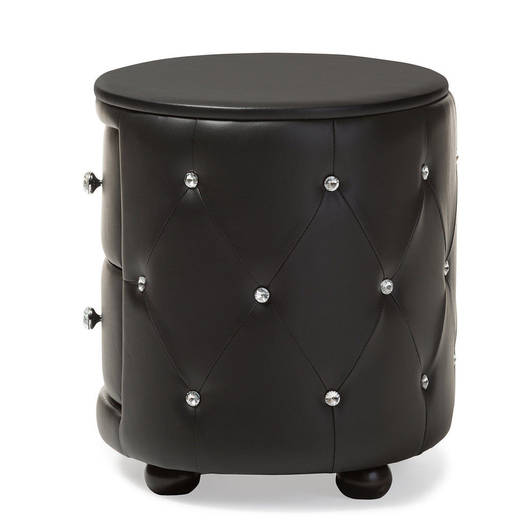 Baxton Studio Davina Hollywood Glamour Style Oval 2-Drawer Faux Leather - Diamond Home USA