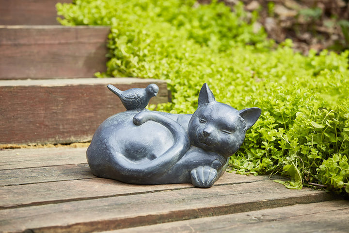 Southern Patio 9.5 in. W Sleeping Cat Garden Statue - Diamond Home USA