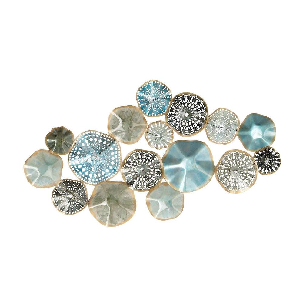 Coastal 25 X 50 Inch Floral Disc Montage Wall Decor by Multi Color Nautical Iron - Diamond Home USA