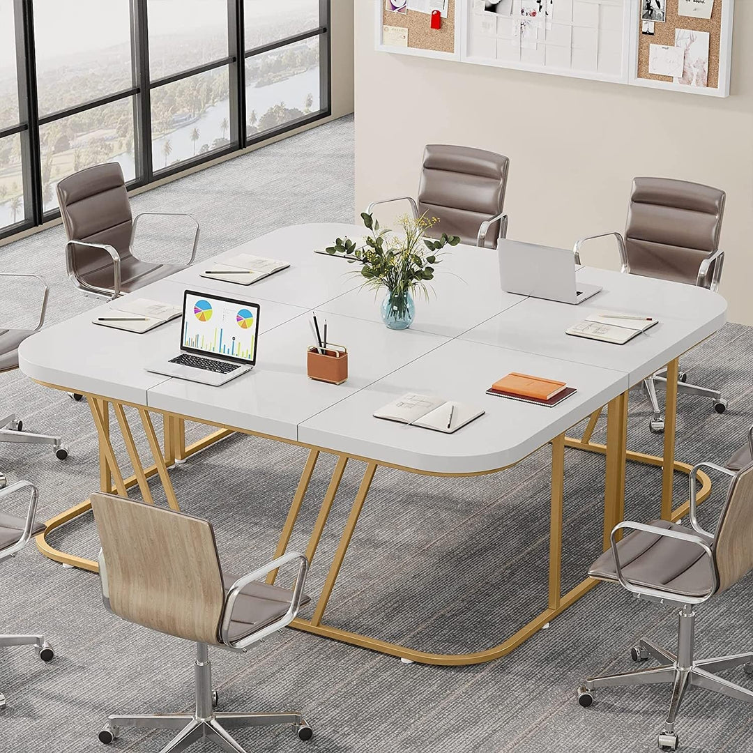 63" Large Executive Desk Modern White Gold Office with Metal Leg Contemporary - Diamond Home USA