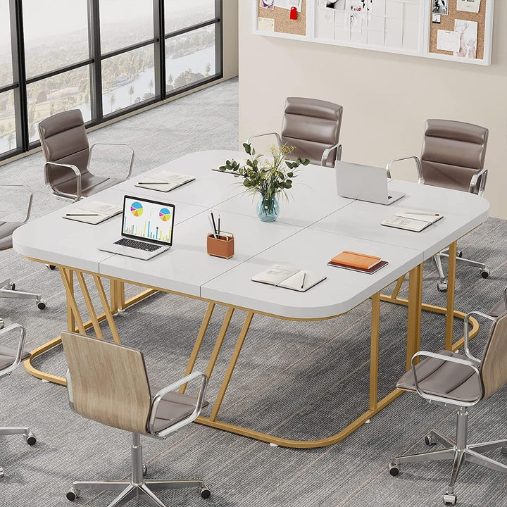 63" Large Executive Desk Modern White Gold Office with Metal Leg Contemporary - Diamond Home USA