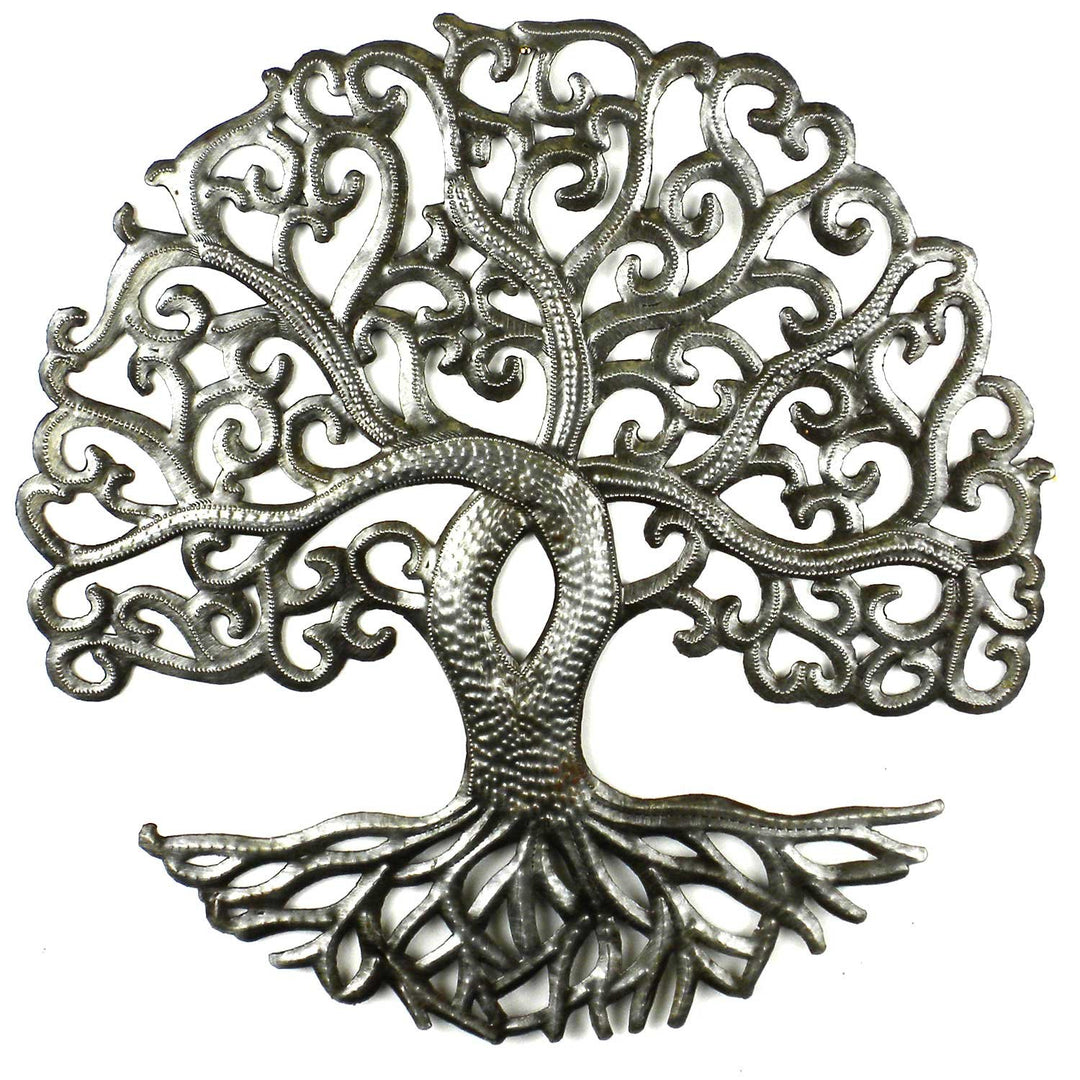 Global Crafts 14" Recycled Handmade Haitian Metal Wall Art: Tree of Life Curly
