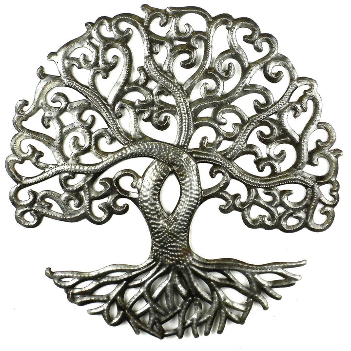 Global Crafts 14" Recycled Handmade Haitian Metal Wall Art: Tree of Life Curly