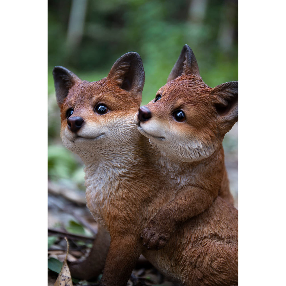 Fox Pups Hugging Ultra Realistic Garden Statue Multi Color Polyresin - Diamond Home USA