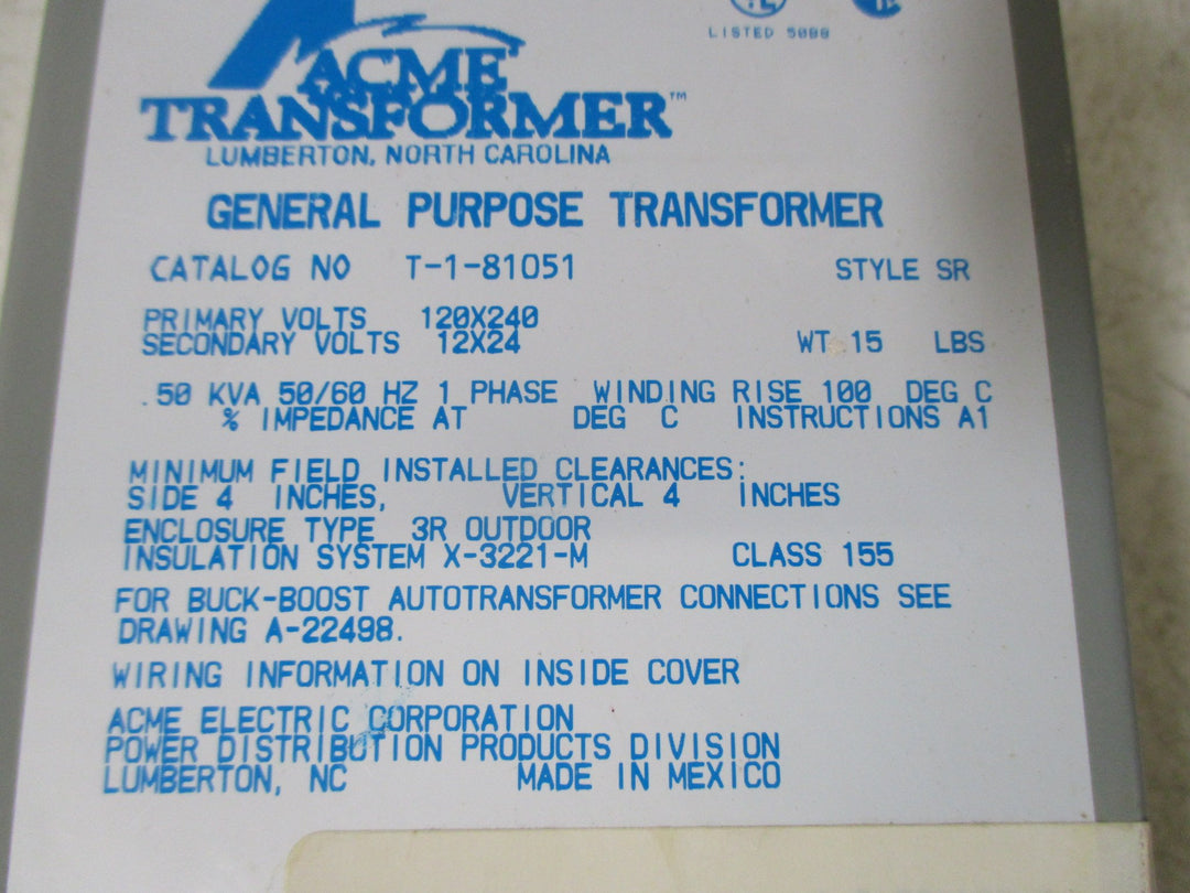 Acme Electric T181051 Buck-Boost Transformer Single Phase 120 x 240 Primary - Diamond Home USA