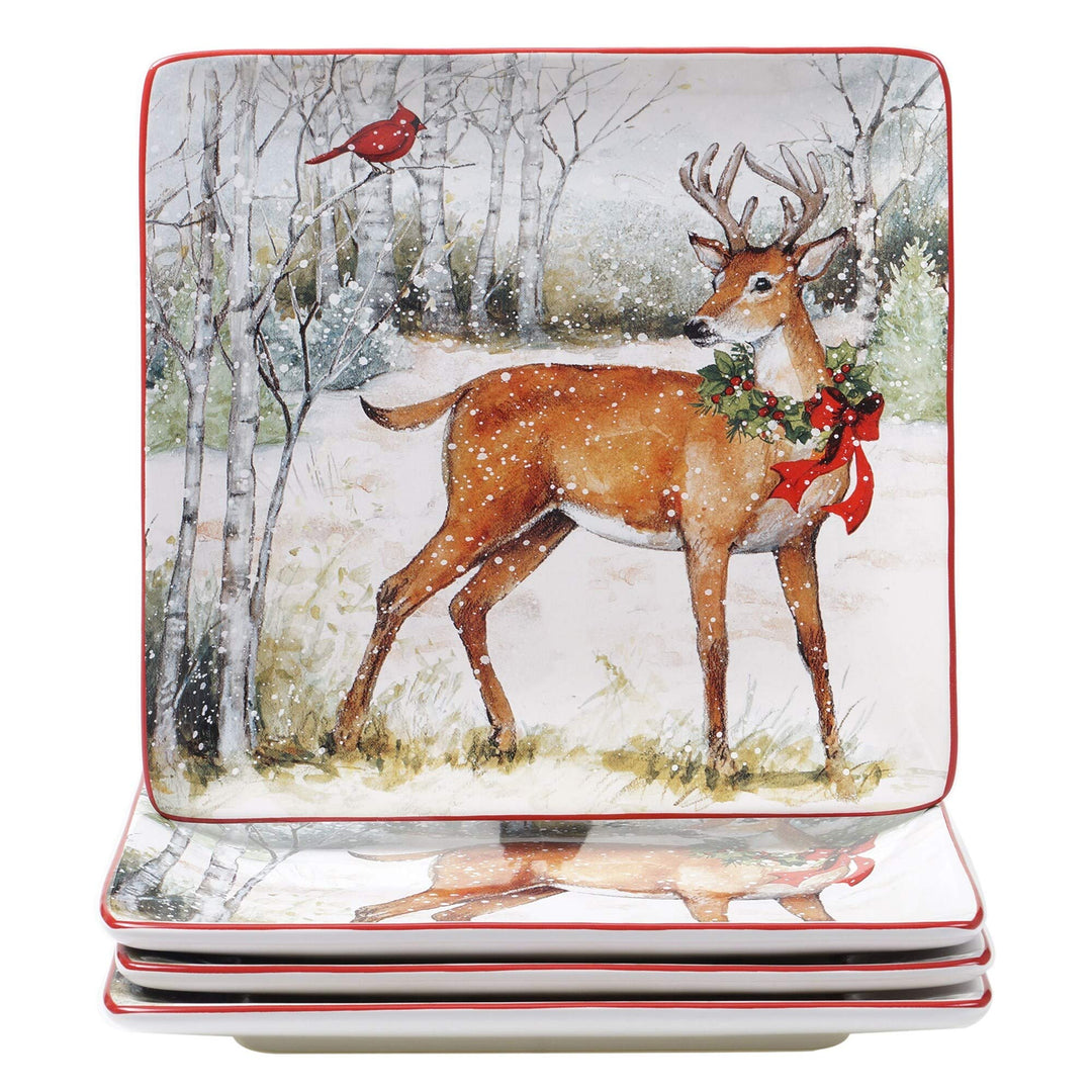 Winter Forest 16-Piece Dinnerware Set Service for 4 Brown Green Multi Color - Diamond Home USA