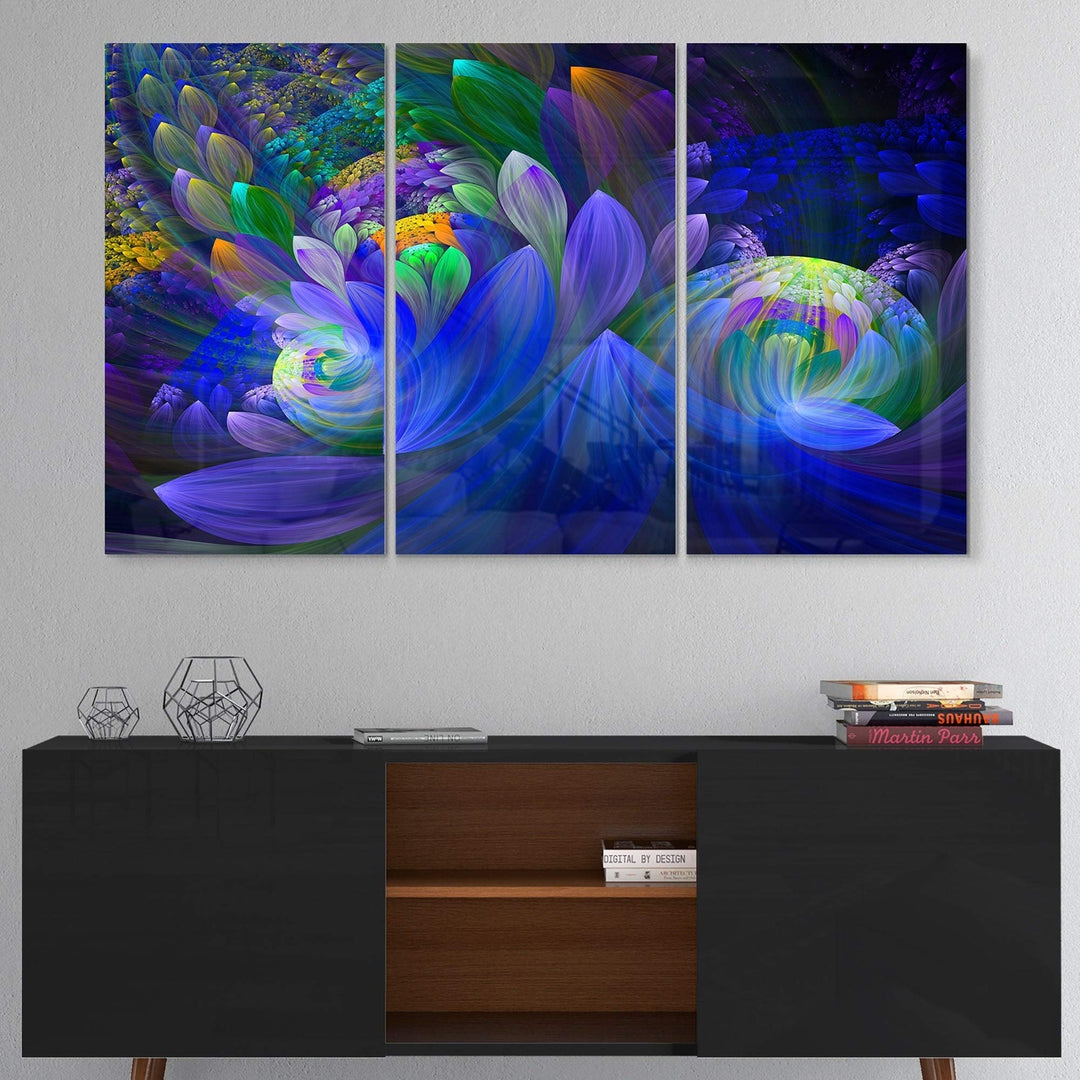 Blue Fractal Flower Bouquet - Abstract Glossy Metal Wall Art 36wx28h Green - Diamond Home USA