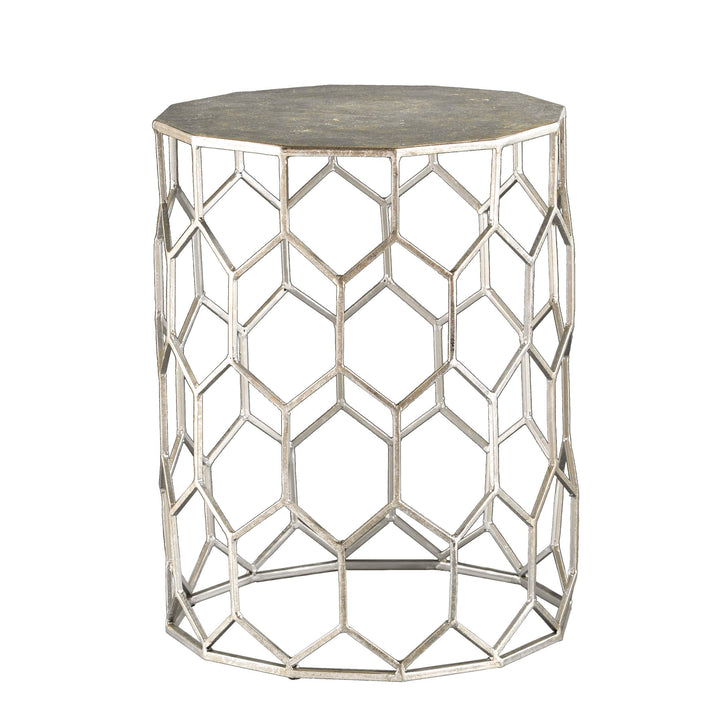 SEI Furniture Clarissa Metal Honeycomb Accent Table Geometric Style Round