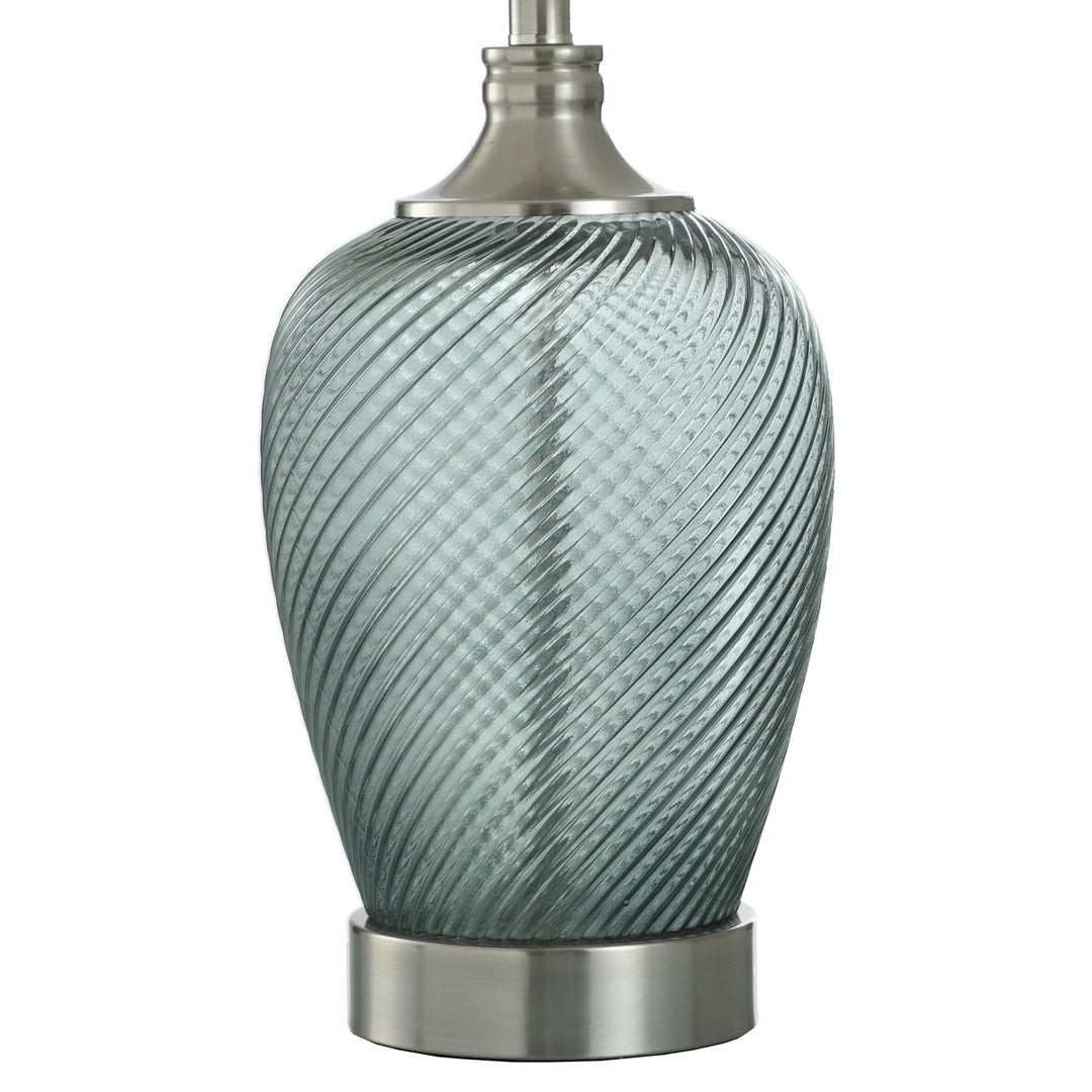 Ribbed Swirl Tinted Glass Body Table Lamp with Brushed Steel Base and Lid Aqua - Diamond Home USA