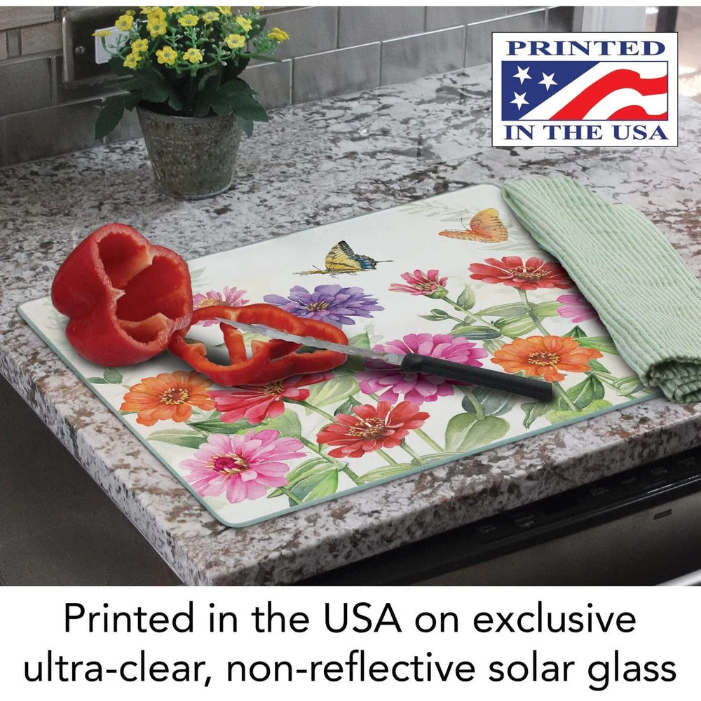 Butterflies 3mm Heat Tempered Glass Cutting Board 15" X 12" Made in The USA - Diamond Home USA