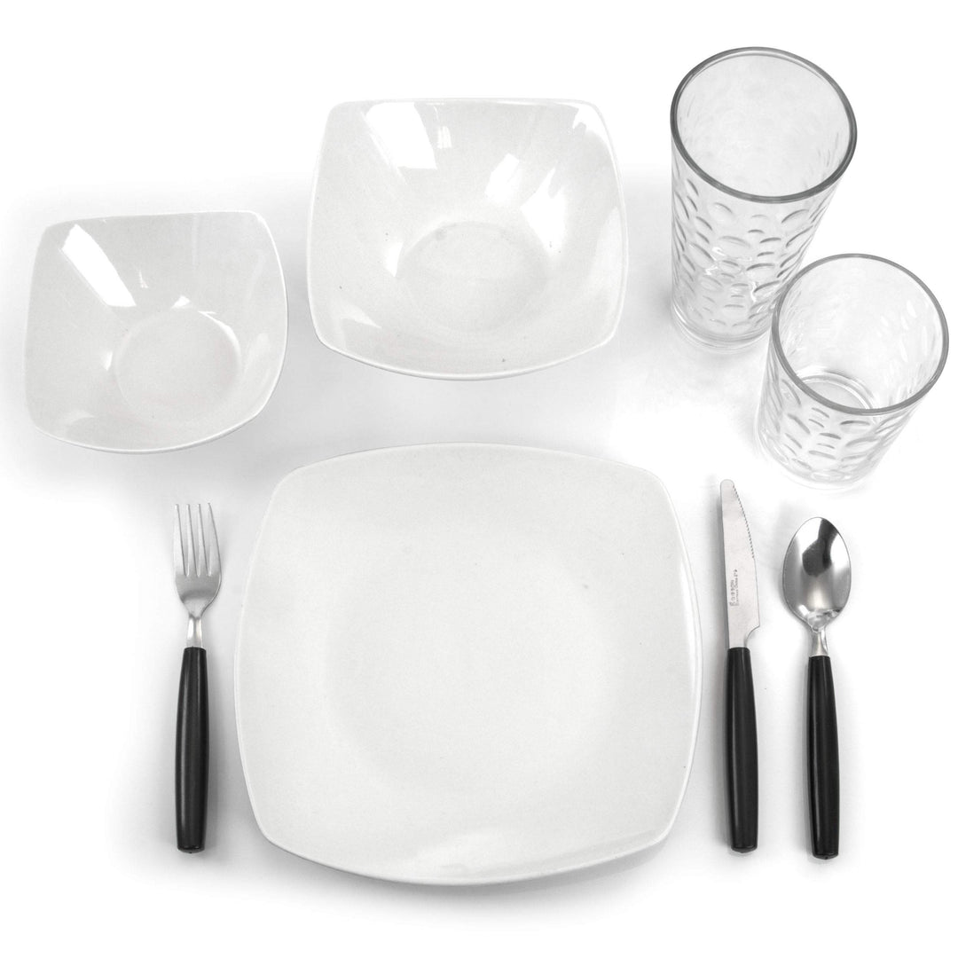 All U Need 48 Piece Ceramic Dinnerware Combo Set In White Solid Casual Round - Diamond Home USA