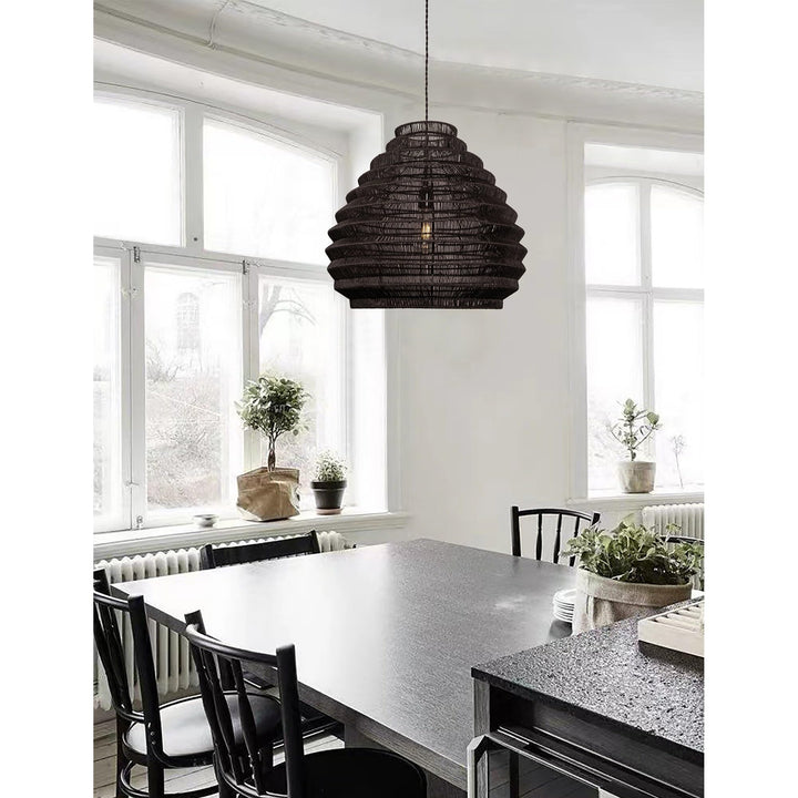 Modern Rattan Wicker Large Black Boho Light 19" Wide Bohemian Eclectic Dimmable - Diamond Home USA