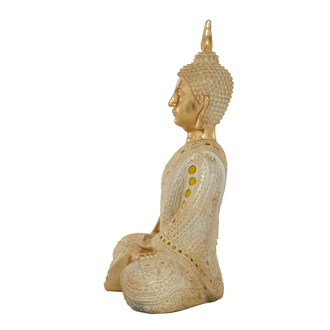 Gold Polystone Sitting Buddha Sculpture 14.5" X 19.5" 14 X 9 20 Resin - Diamond Home USA