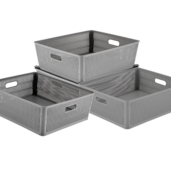 Simplify 4Pk Shallow Slide 2 Stack It Tote Basket|Storage & Organization|Open Grey - Shallow