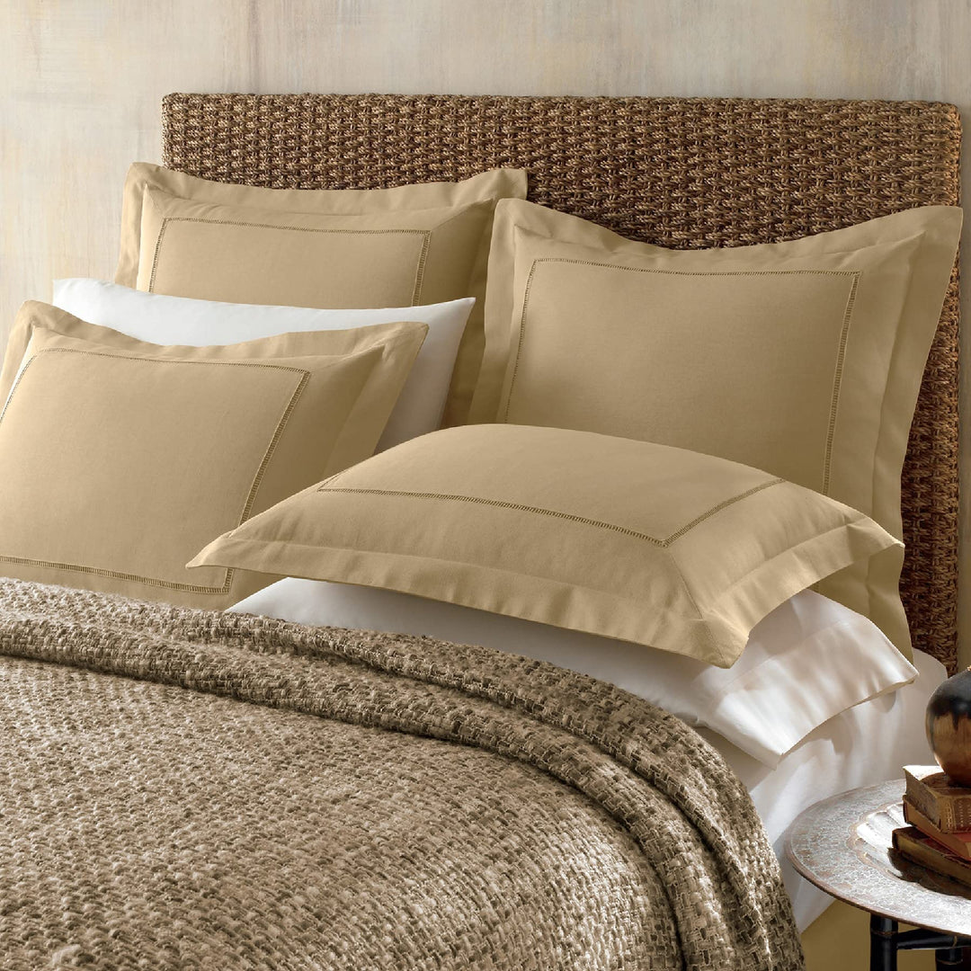 Bed Maker's Levinsohn Textile Company Cotton and Linen Blend Hemstitch Sham Gold - Diamond Home USA
