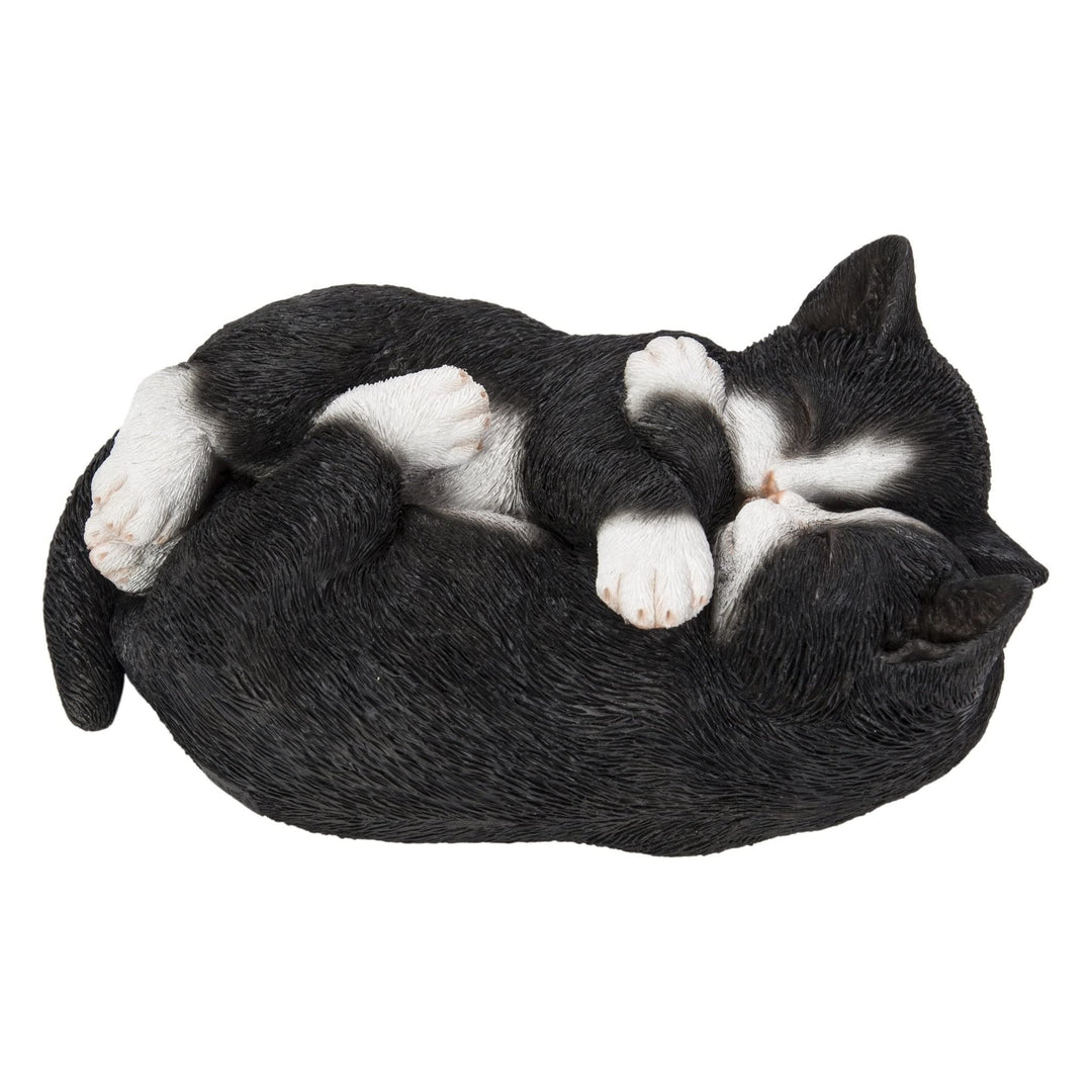 Sleeping Couple Cats Black and White Ultra Realistic Garden Statue Multi Color - Diamond Home USA