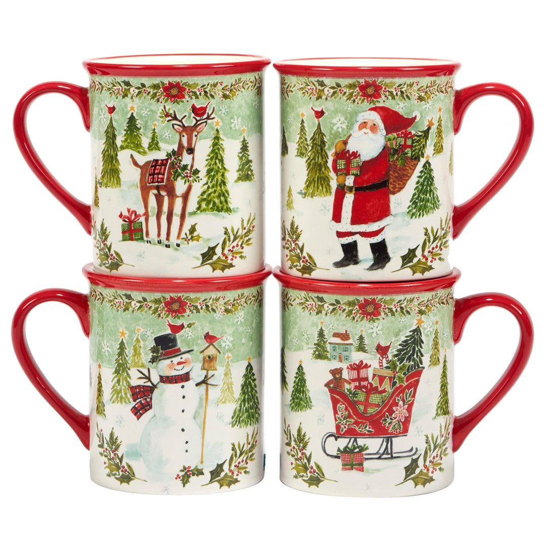 Joy Of Christmas 16 Piece Dinnerware Set Service For 4 Green Multi Color Red - Diamond Home USA