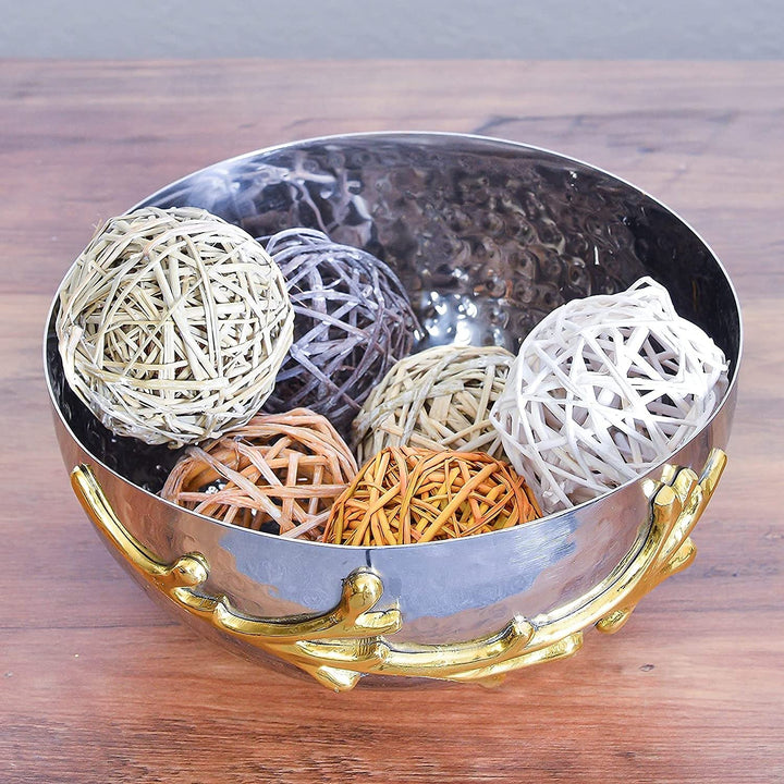 Two Tone Nickel Plated Decorative Serving Bowl With Gold Leaf Design Silver - Diamond Home USA