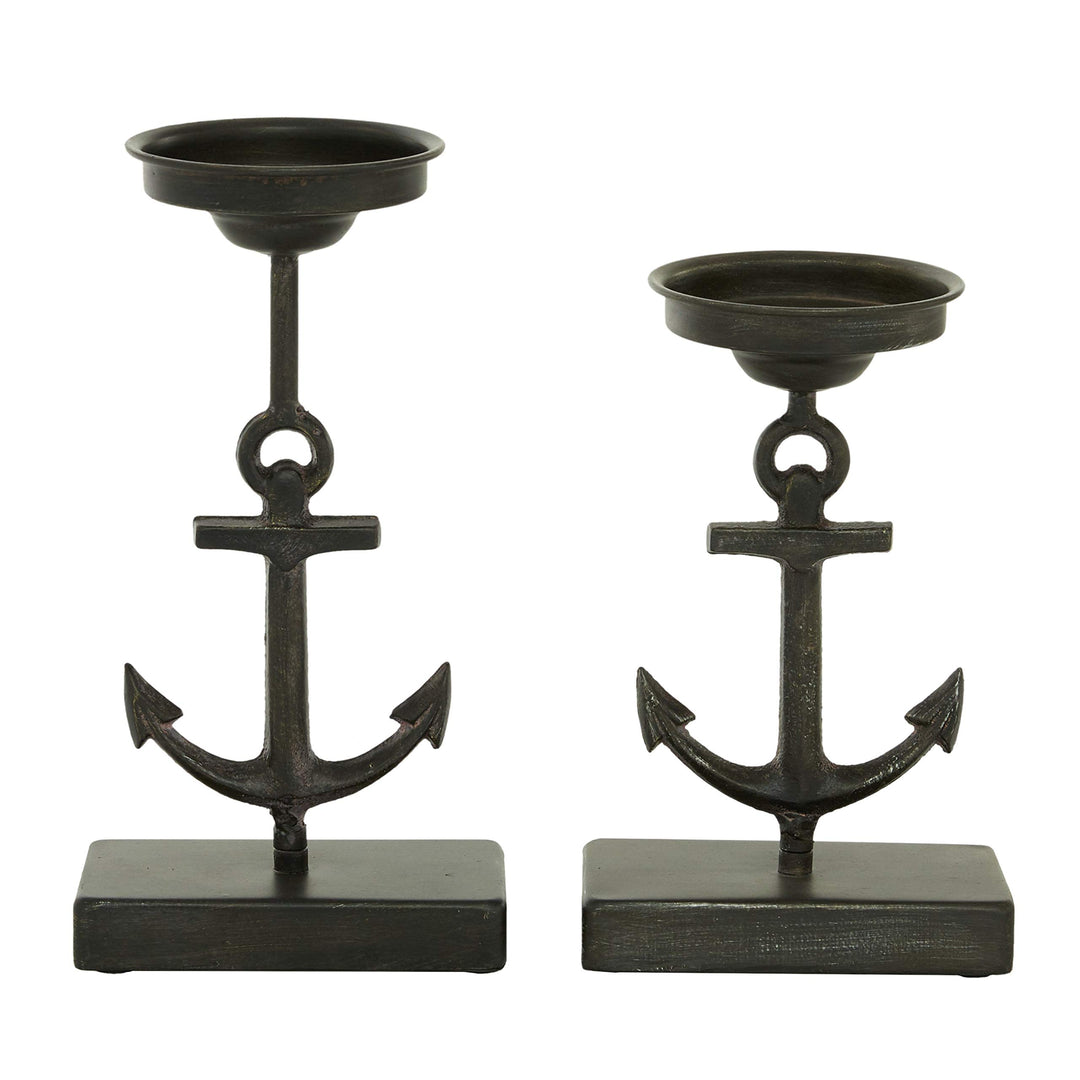 Metal Candle Holders with Ship Anchor Design Set of 2 11" 9" 4 X 6 11 Black - Diamond Home USA