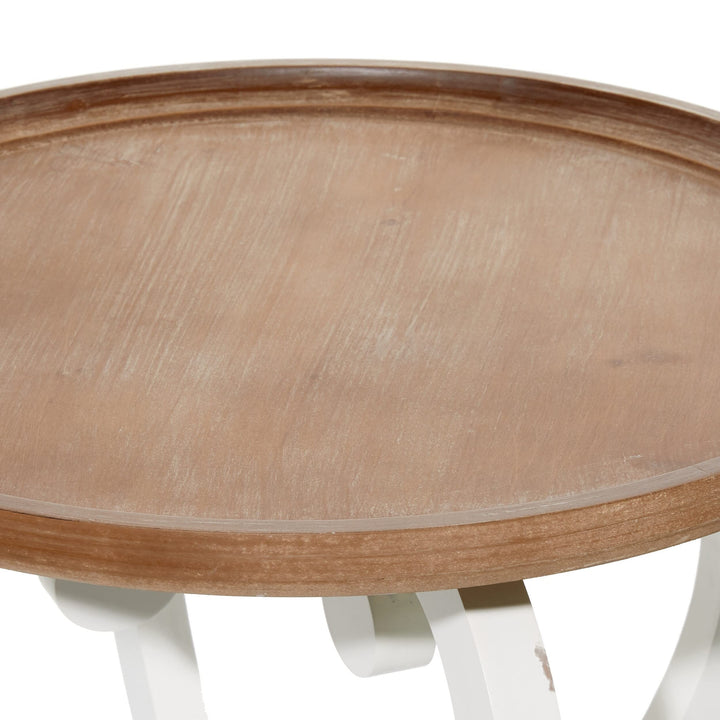Scrolled Wood Round End Accent Table White Farmhouse French Country Finish Shelf - Diamond Home USA