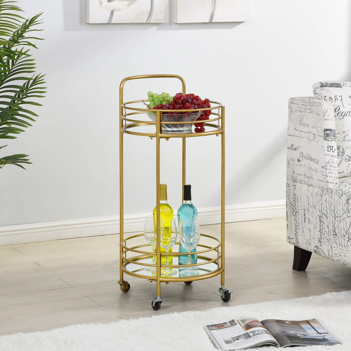 Gold Round Bar Cart American Crafted Metal 16 X 33.5 in Yellow Industrial