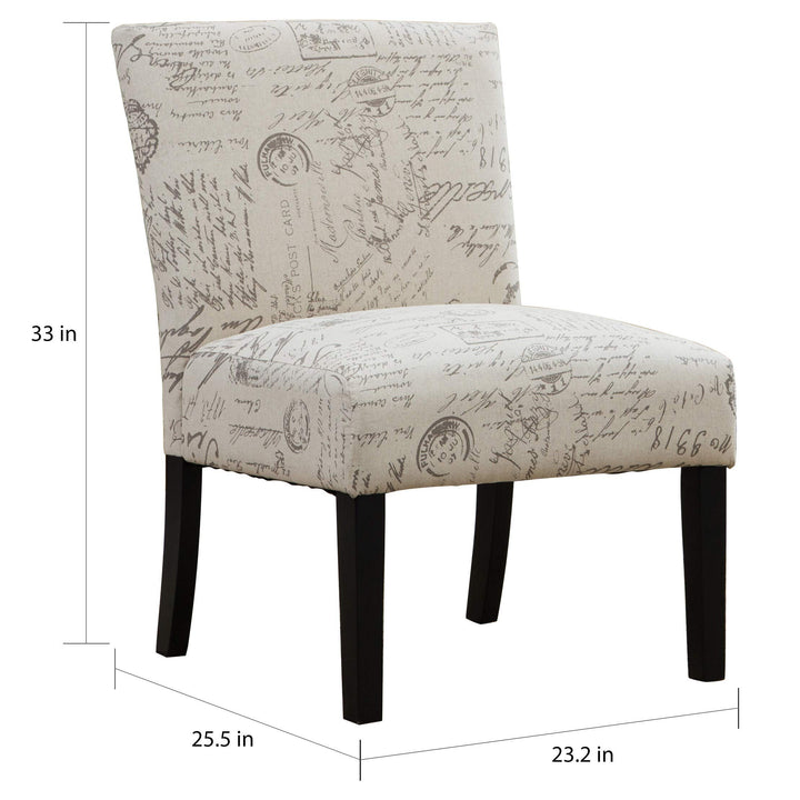 English Letter Print Fabric Armless Accent Chair Beige Cream Floral Casual Beige/Espresso - Diamond Home USA
