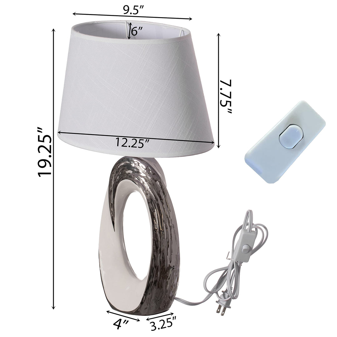 19" Decorative Ceramic Table Lamp with Silver and White Oval Stand Cotton - Diamond Home USA