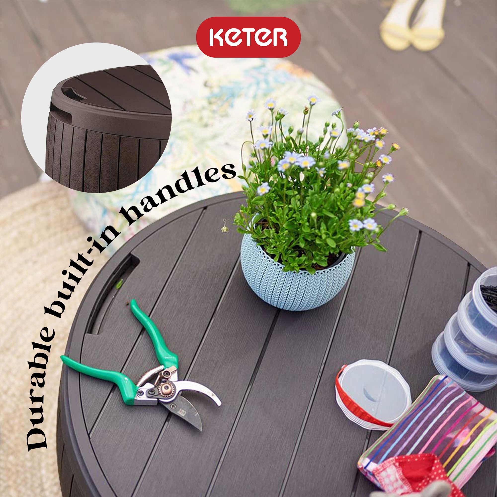 Keter Circa 3-in-1 Outdoor Resin Ottoman Deck Storage Box - Thumbnail 5
