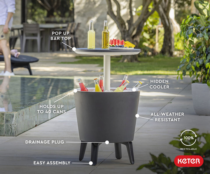 Keter Modern Cool Bar Outdoor Patio Furniture and Hot Tub Side Table