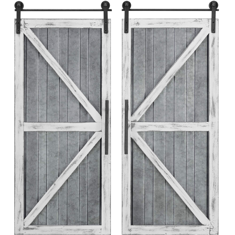 FirsTime & Co. White and Silver Carriage Barn Door Wall Plaque 2-Piece Set Large - Diamond Home USA