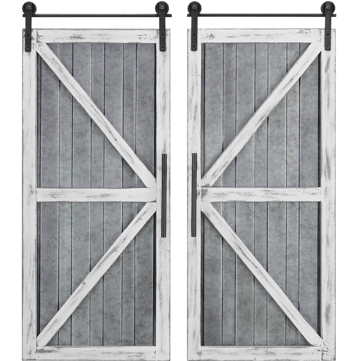 FirsTime & Co. White and Silver Carriage Barn Door Wall Plaque 2-Piece Set Large - Diamond Home USA