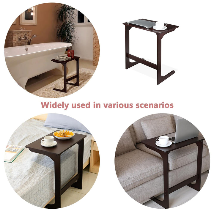 Tv Tray Table Bamboo Dinner C Shaped End for Sofa Couch Laptop Living Room - Diamond Home USA