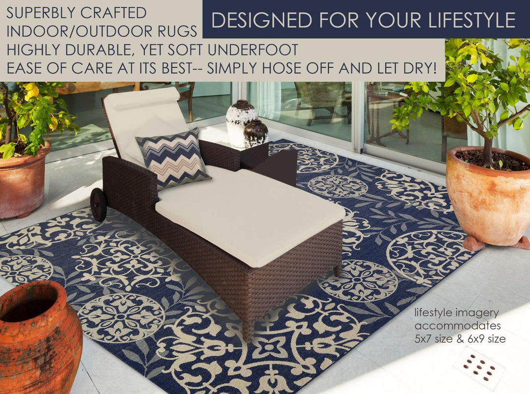 Gertmenian Indoor Outdoor Classic Flatweave Area Rug Stain & UV Resistant Carpet - Diamond Home USA